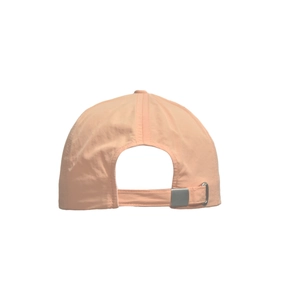 Rear view of light orange quick-dry baseball cap with adjustable silver metal buckle strap