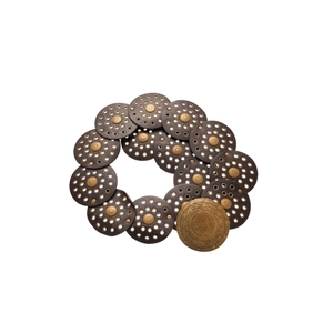 Vintage bohemian waist belt with round leather studs and large embossed metal buckle