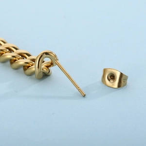 Punk style golden stainless steel Cuban chain drop earring with polished butterfly backings