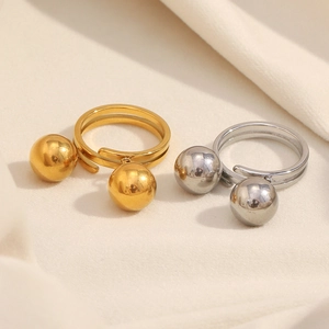 Minimalist Stainless Steel Double Sphere Ring 18K Gold Plated Spiral Geometric Finger Jewelry For Women INS Style