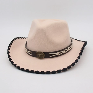 Vintage Western Cowboy Hat For Men Women With Bull Head Badge Leather Band Braided Trim Cotton Polyester Felt Retro Outdoor