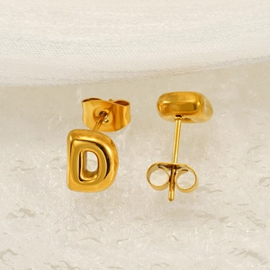 Minimalist 18K gold plated stainless steel letter D bubble stud earrings for women