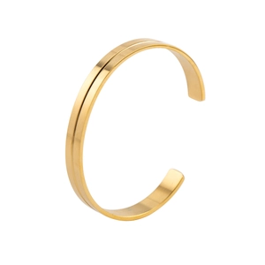 Minimalist gold C-shaped stainless steel bracelet with geometric center groove detail