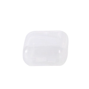 Mini transparent plastic square storage box for jewelry and earrings on white background