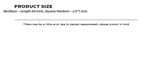 Detailed size specifications for the checkered square pendant necklace in 18k gold plating