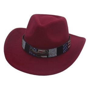 Westlicher weinroter Cowboyhut mit Adler-Emblem und Band im US-Flaggen-Design