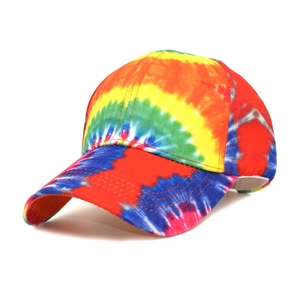 Colorful tie-dye baseball cap with multi-color graffiti pattern and adjustable sun visor