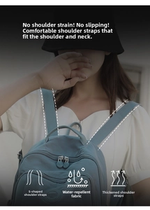 Blue nylon backpack featuring ergonomic S-shaped padded shoulder straps for comfort