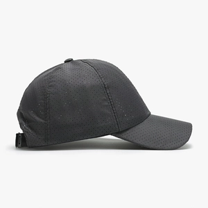 Dark grey quick-dry perforated baseball cap with breathable laser-cut holes and back buckle