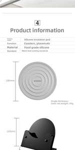 Detailed specifications of 180mm grey silicone heat resistant mat with storage rack