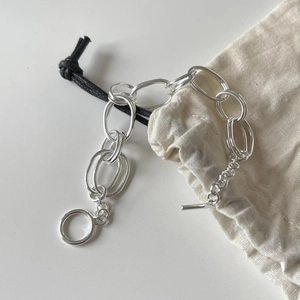 French style 925 sterling silver heavy double-link bracelet with industrial OT toggle clasp