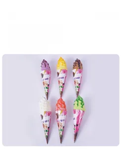 Detailed set of 6 artificial PU ice cream cones in various flavors for shop decoration