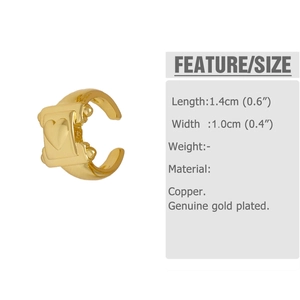 Detail of a 1.4cm gold-plated copper heart ear cuff with dimensions and material specs