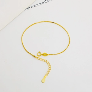 Adjustable S925 sterling silver golden box chain bracelet with spring clasp closure