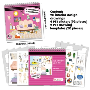 DIY interior design PET sticker book set with 20 pages and 93 decorative stickers