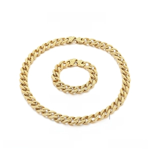 Size specifications for gold stainless steel Cuban link necklace and bracelet set