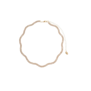 Elegant gold-tone twisted wave necklace with sparkling double-row crystals for women