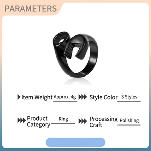 Polished black wrench-shaped biker ring in durable stainless steel for men