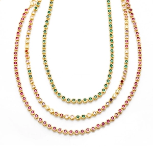 Colorful Tennis Necklace Copper With Cubic Zirconia 18K Gold Plated Adjustable Clavicle Chain For Women Hip Hop Style