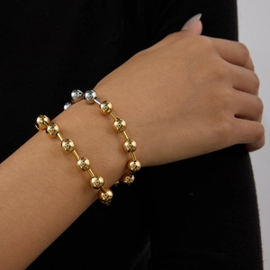 Bracelet chaîne à billes moderne en acier inoxydable bicolore or 18k et argent pour femme