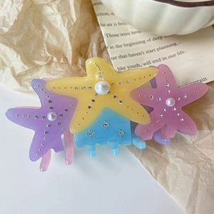 Set di mollette per capelli a stella marina in acetato sfumato con strass lucidi