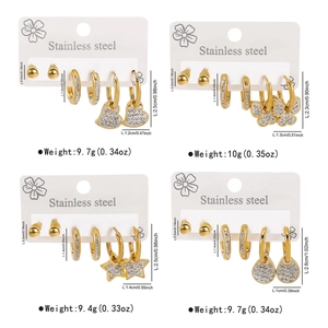 Set of gold stainless steel earrings with geometric star heart and butterfly charms