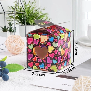 Square gift box with heart pattern and bow decoration, size 7.5x7.5x7.5cm for Valentine's Day