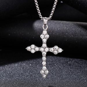 Pendentif croix en acier inoxydable hip hop avec cristaux blancs et chaîne pour hommes