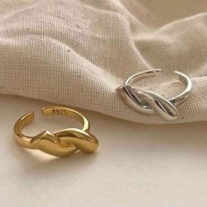 925 Sterling Silver Open Ring Knot Design Twist Double Line Minimalist High Polished Adjustable Jewelry For Women