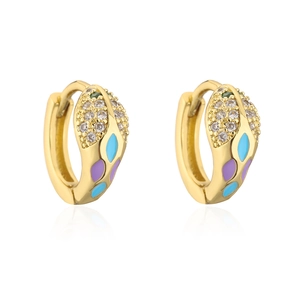 Dettagli di orecchini a cerchio a serpente placcati oro 18K con smalto blu e zirconi