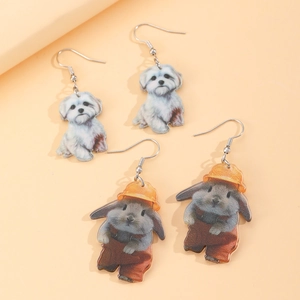 Details zu süßen Acryl-Ohrringen mit Hund- und Hasenmotiven und glitzerndem Finish