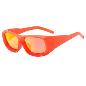 Retro square orange wrap-around sunglasses with gradient lenses for street fashion