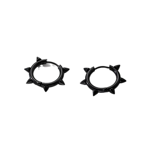 Punk style black stainless steel hoop earrings with sharp conical rivets for men and women