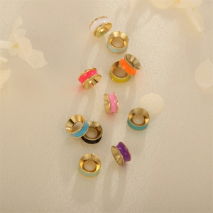 Colorful round enamel spacer beads with gold metal base for DIY jewelry making