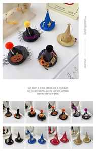 Detail of glitter witch hat hair clips with lace and pumpkin for Halloween parties