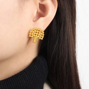 Chic 18K gold plated tree-shaped geometric stud earrings with tiny sphere textures