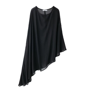 Robe Longue Sexy En Mousseline Pour Femmes Ourlet Asymétrique Style Cape Col Rond Manches Longues Tenue De Vacances