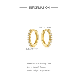 Detailed size and material specification chart for gold plated silver huggie hoop earrings