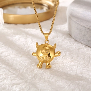 Hip hop monster pendant necklace in gold stainless steel with box chain accessory