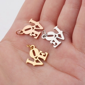 Three-color Love letter hollow pendants in rose gold, gold, and silver stainless steel