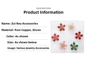 Detailed view of copper flower charms with inlaid colorful zircon for DIY jewelry making