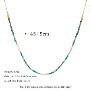 Macro detail of natural stone beaded necklace with 18K gold plated stainless steel parts
