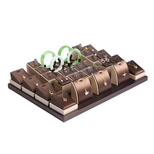 Jewelry Display Props Brushed Leather Necklace Ring Earring Bracelet Countertop Showcase Organizer Brown Beige Stitching