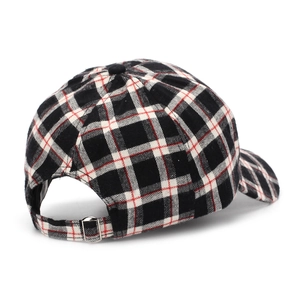Classic plaid baseball cap with adjustable metal buckle on back, neutral British style