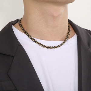 Men's 5mm bicolor black and gold Byzantine chain necklace made of stainless steel