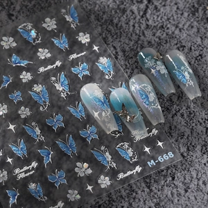 Butterfly Flower Nail Art Stickers Adhesive Holographic Laser Decals For Manicure Decoration Sweet Simple Elegant Style