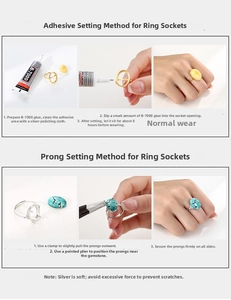 DIY guide for S925 silver oval ring settings with glue-on and prong setting techniques