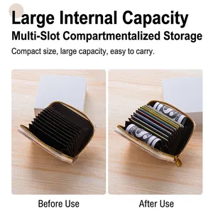 Cartoon accordion wallet with large capacity card slots and gold zipper closure