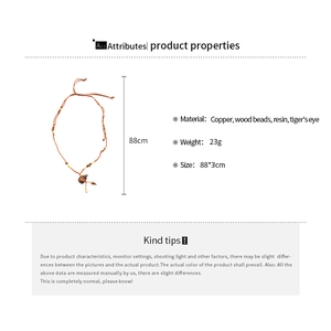 Detailed size specifications for the vintage wood bead and tiger eye stone necklace