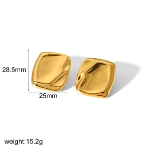 Irregular 18k gold plated stainless steel square earrings with liquid metal design